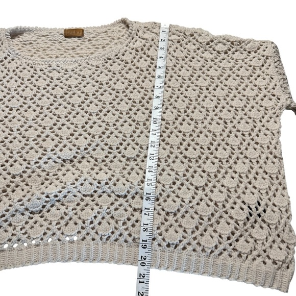 Pol Crochet Open Knit Sweater Beige Tan Neutral Relaxed Fit Womens S Boho Dolman - Picture 6 of 9